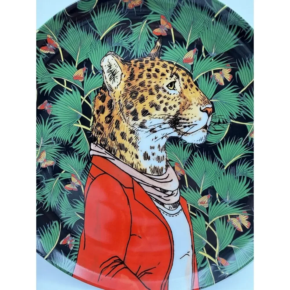 West Elm Rachel Kozlowski Dapper Animals Plate 8.5” Jaguar Leopard Cheetah Pair